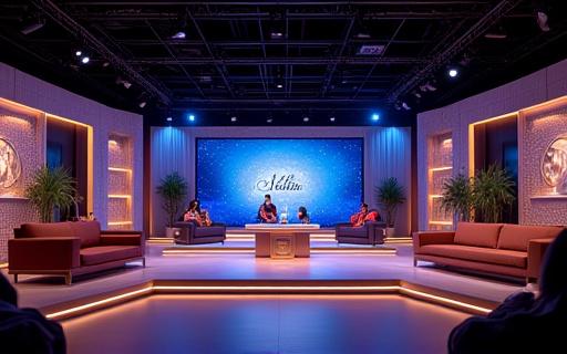 Thumbnail del talk show 'Notte Stellata' su set televisivo illuminato.
